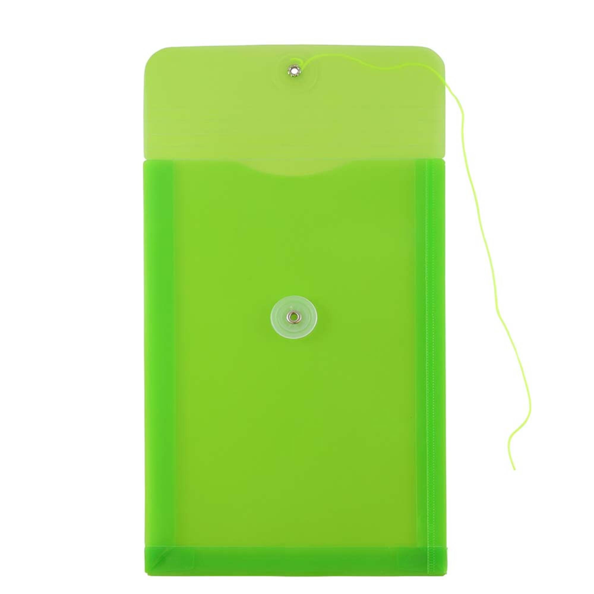 JAM Paper 6.25" x 9.25" Lime Green Button & String Closure Plastic Envelope, 12ct.